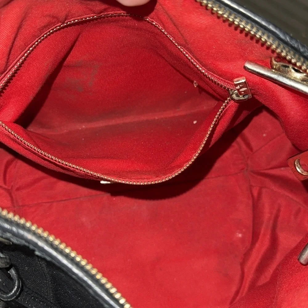 Carolina Herrera Black Monogram Embossed Leather Dahlia Hobo